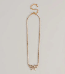 Cute Glamour Rhinestone Bow Necklace