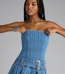 Belt It Babe Strapless Denim Mini Dress