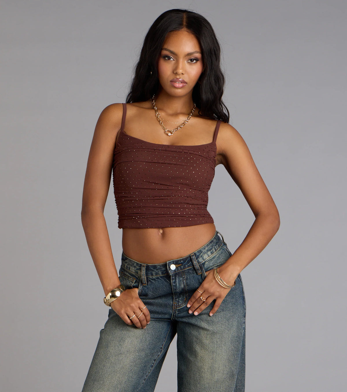 Drip Queen Rhinestone Mesh Crop Top