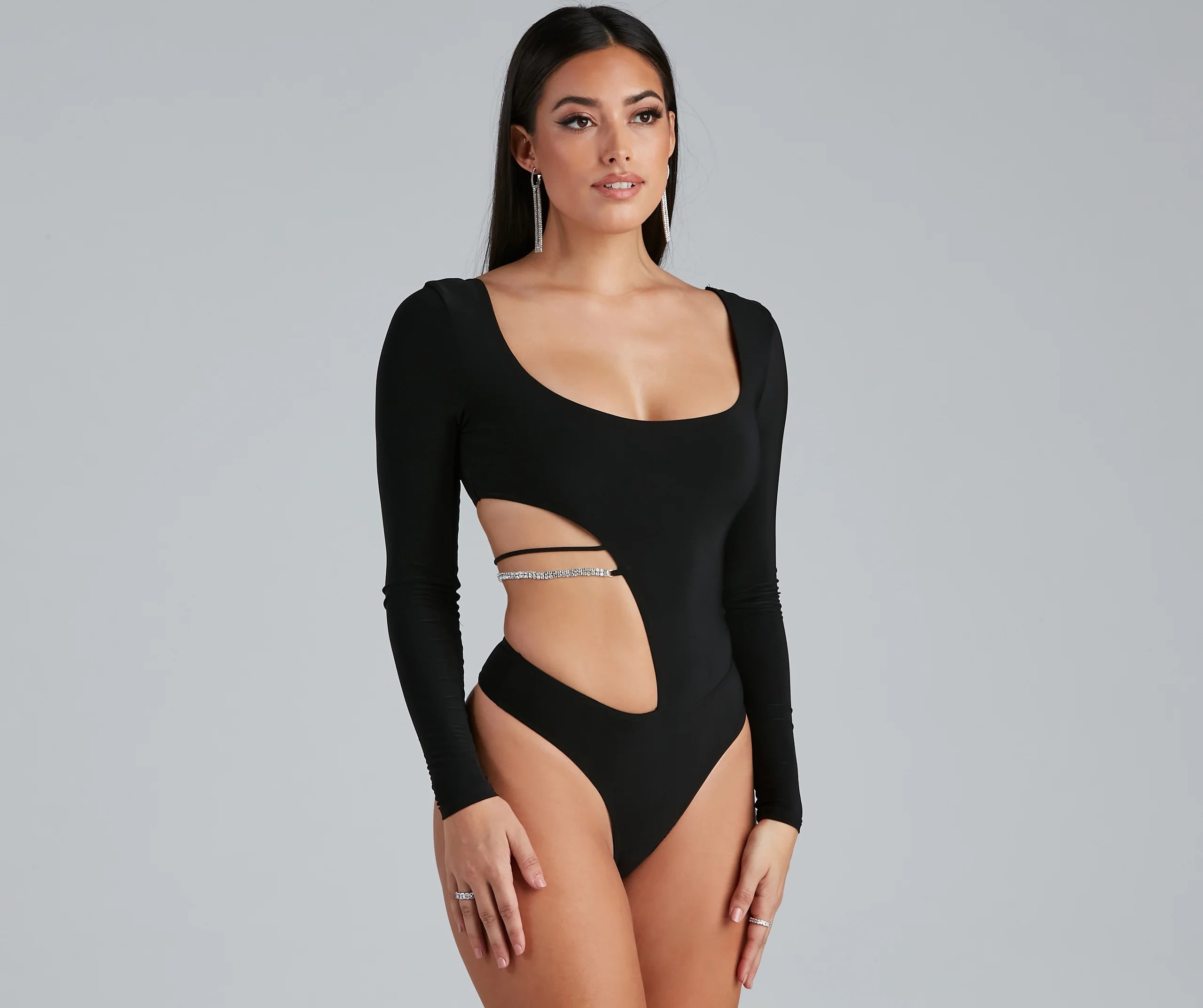 Miss Millionaire Rhinestone Cutout Bodysuit