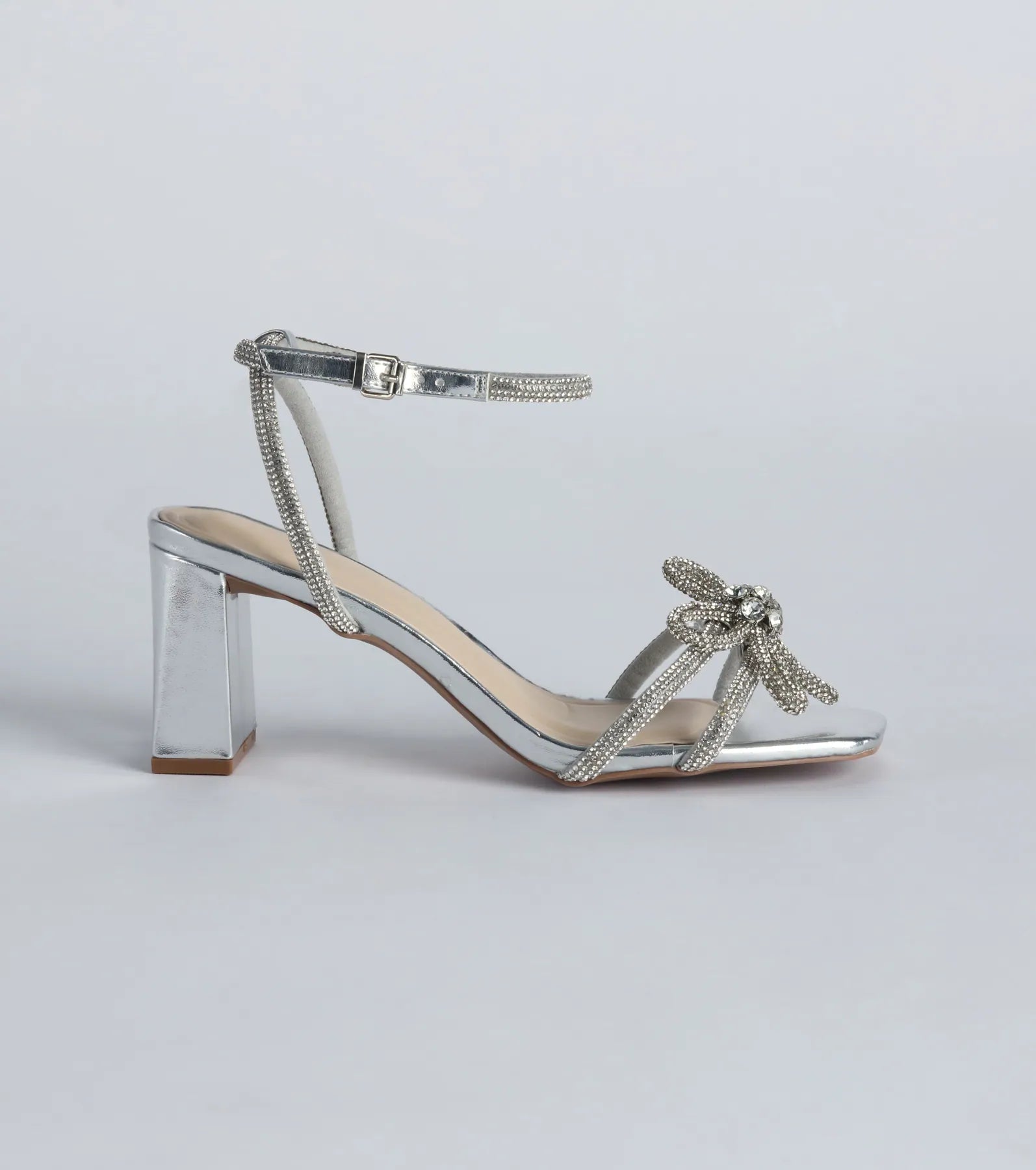 Beauty Bloom Rhinestone Flower Block Heels