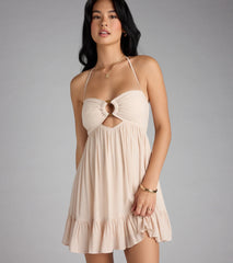 Breezy Charm Halter Babydoll Mini Dress