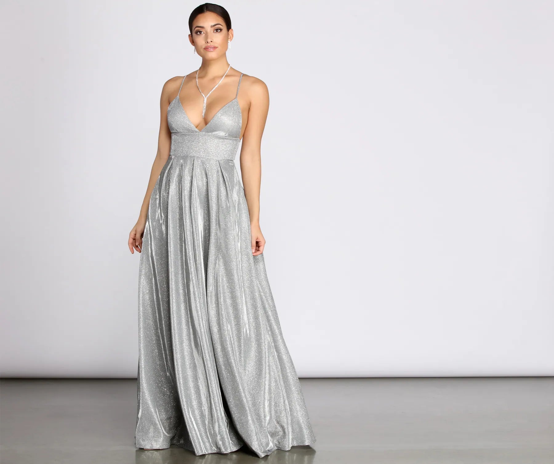 Asta Glitter Lace Up Back A-Line Dress