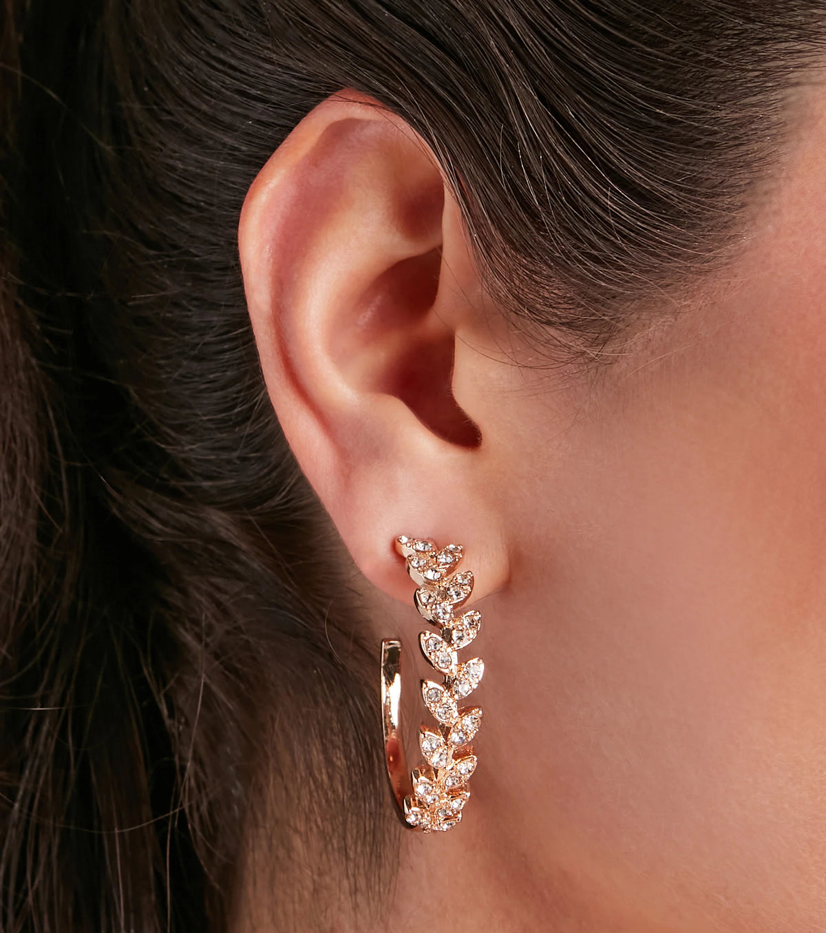 Walk The Vine Rhinestone Leaf Hoop Earrings