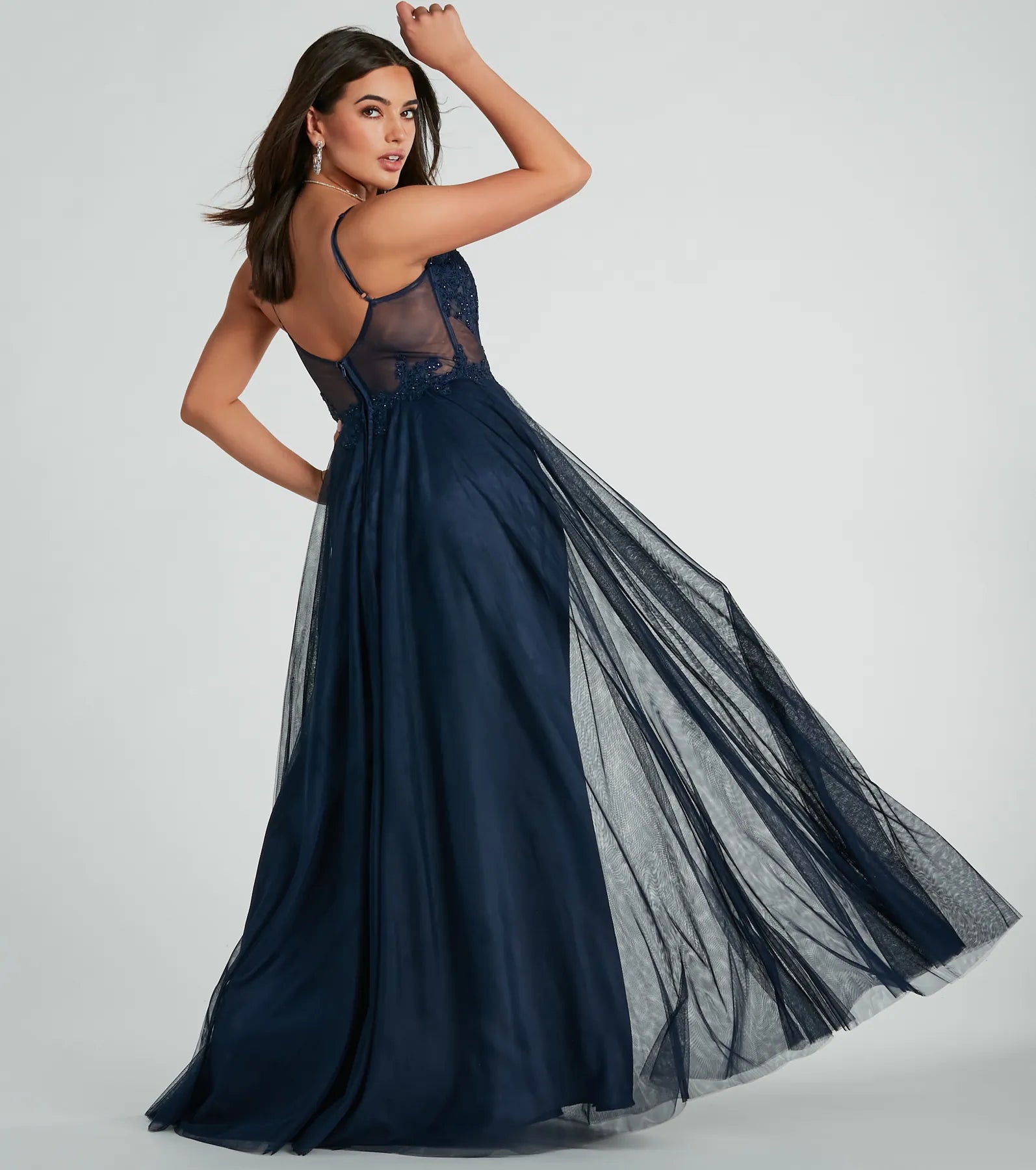 Jaci Rhinestone Embroidered Mesh Formal Dress