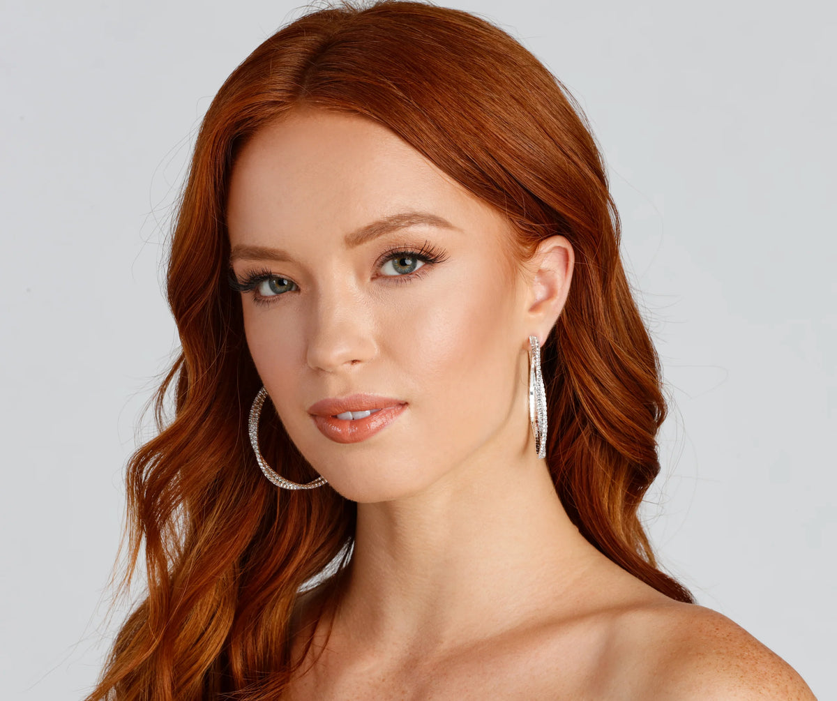 Glam Rhinestone Twisted Hoop Earrings