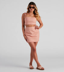 Social Linen Tie Strap Crop Top