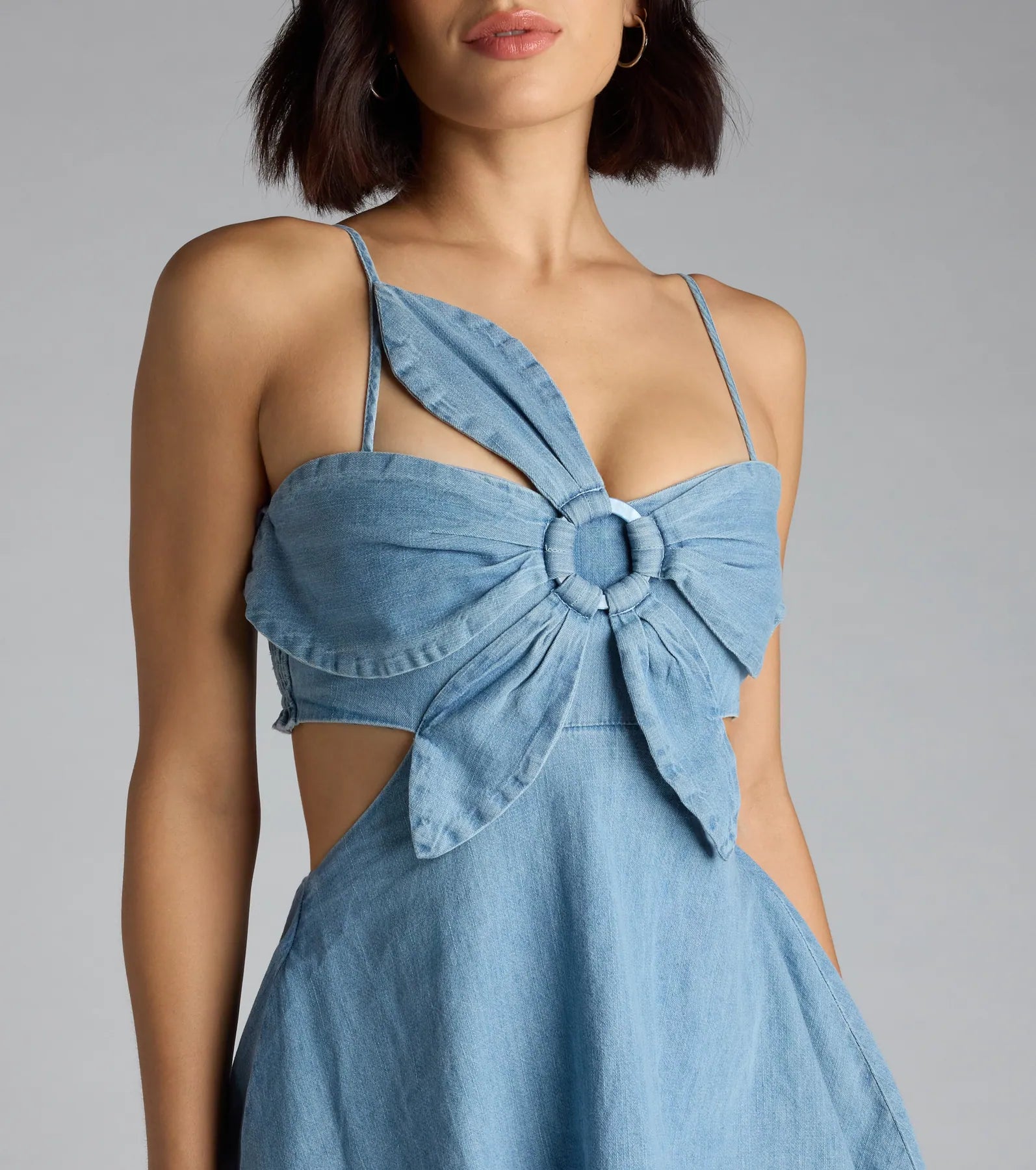 Ruffle Realness Denim Cutout Maxi Dress