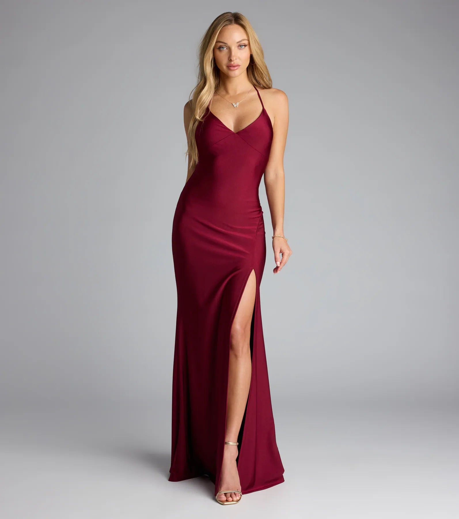 Becky V-Neck Tie-Back Slit Mermaid Dress