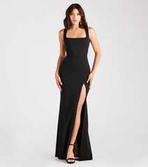 Bella Formal Crepe Rhinestone Open Back Dress