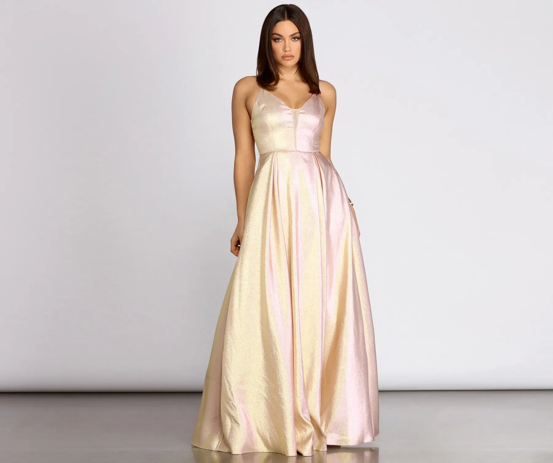 Jamille Metallic Glitter Pleated Ball Gown