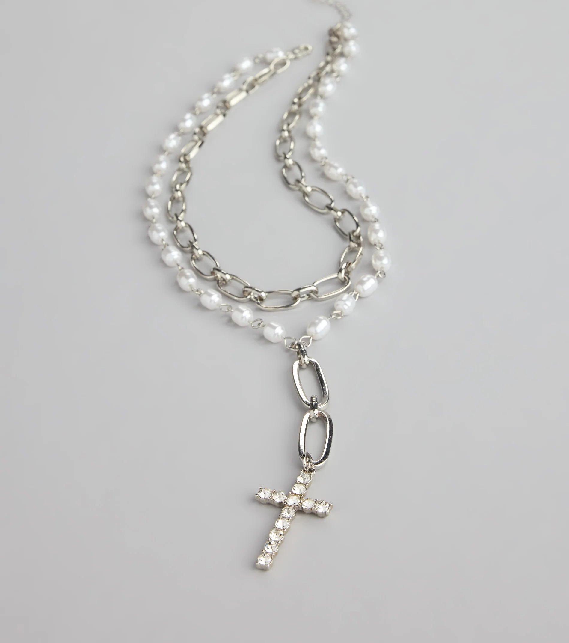 Saintly Chic Pearl And Rhinestone Cross Necklace