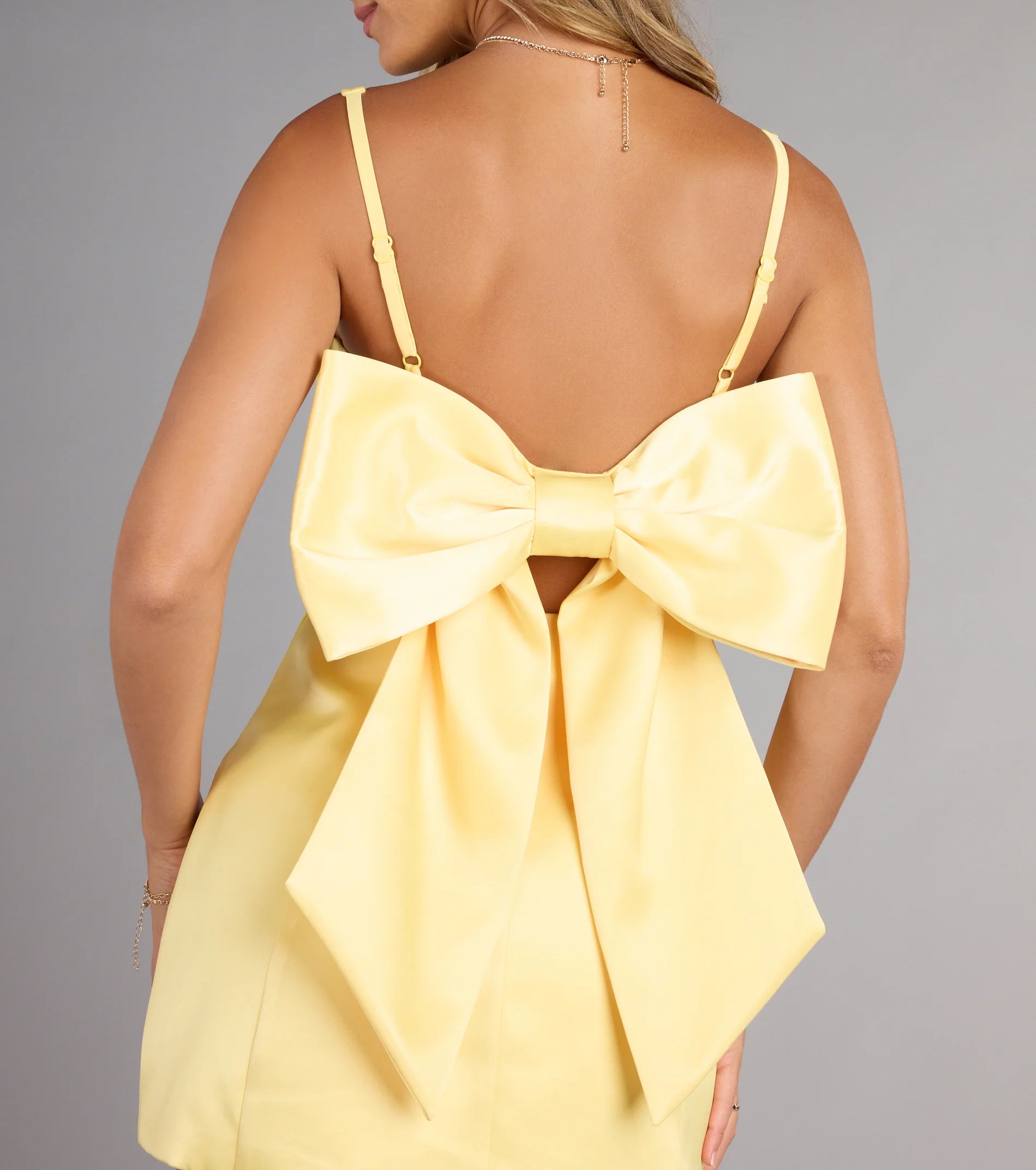 Amalia Bow A-Line Satin Short Dress